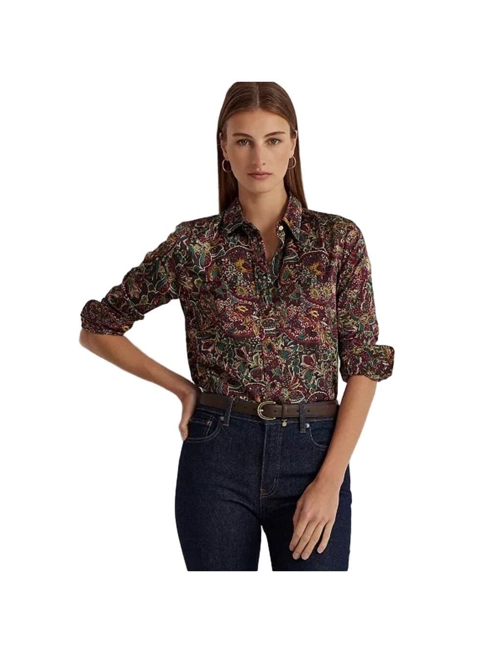 Ralph Lauren Satin Charmeuse Shirt Small Black Label floral  long sleeve blouse